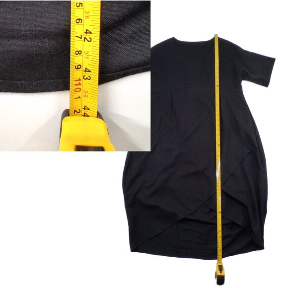 Black Linen Blend  Dress Barrel Tulip Skirt Short Sleeve Scoop Neck Pockets SZ M - Picture 13 of 13